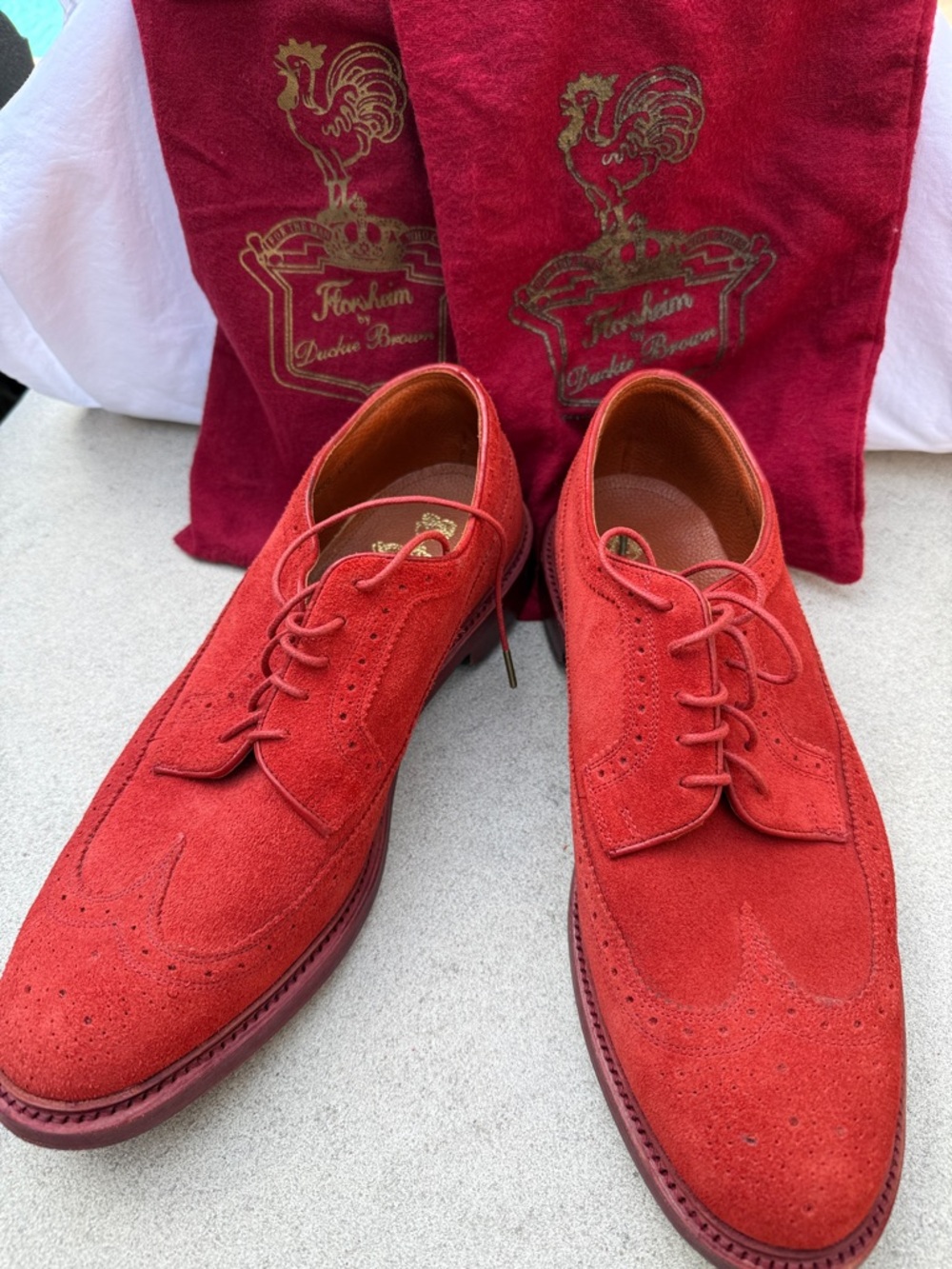 Duckie Brown Red Suede Wingtip Derby Shoes
